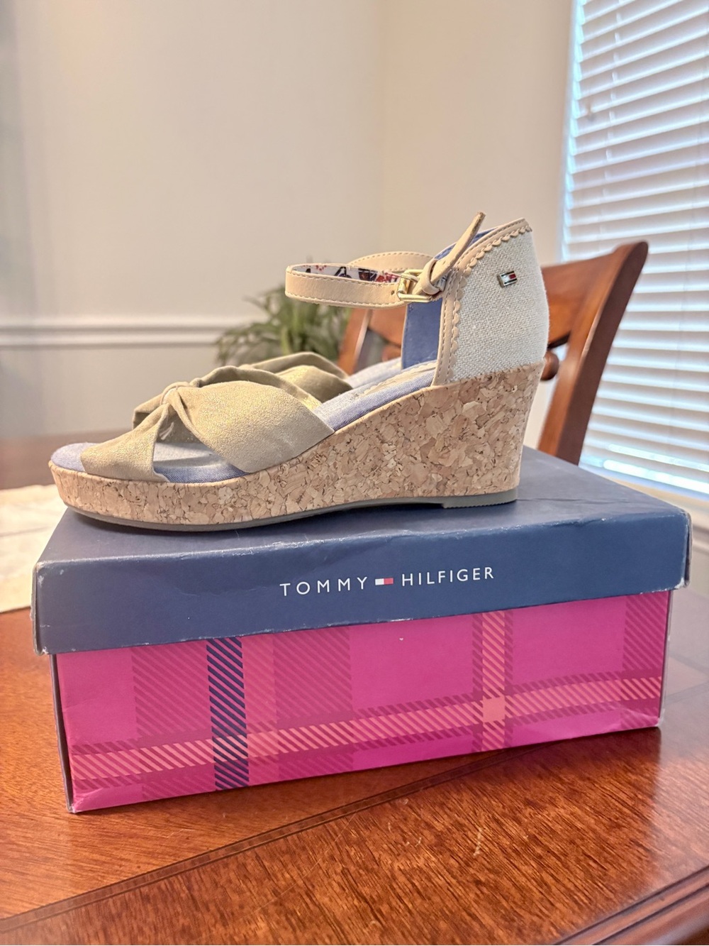 Tommy Hilfiger Girl’s Tan Cork Wedge Sandals